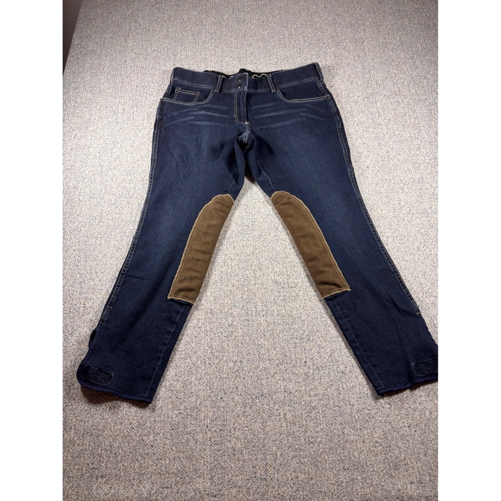 Goode Rider Denim Breeches Equestrian Style Jeans Brown Knee Patches 36R